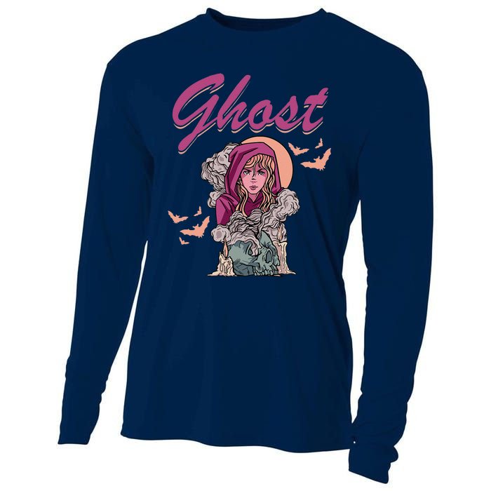 Ghost Witch Women Halloween Scary Monster Skull Cooling Performance Long Sleeve Crew