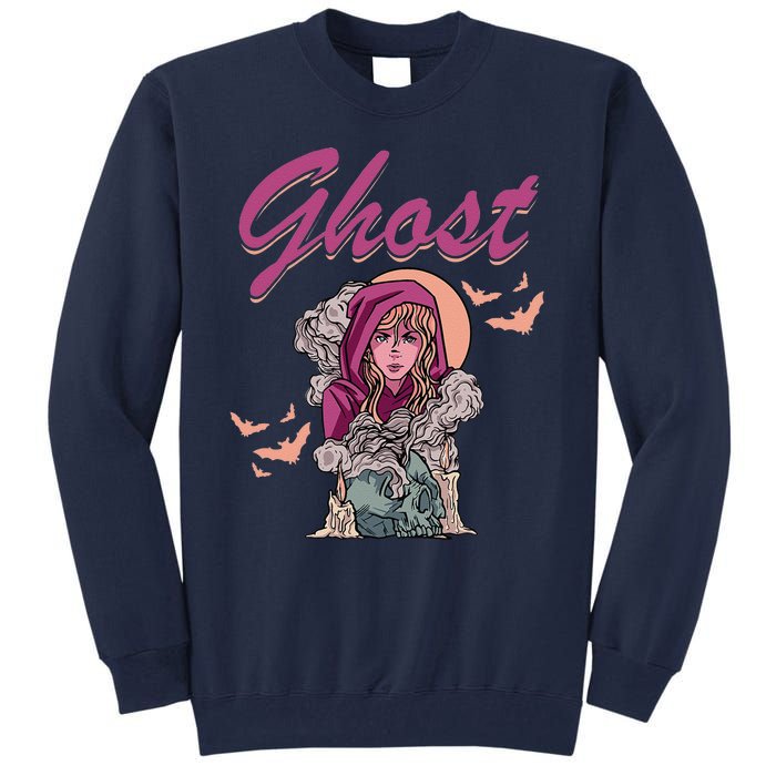 Ghost Witch Women Halloween Scary Monster Skull Tall Sweatshirt