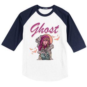 Ghost Witch Women Halloween Scary Monster Skull Baseball Sleeve Shirt