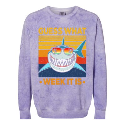 Guess What Week It Is Funny Shark Vintage Colorblast Crewneck Sweatshirt