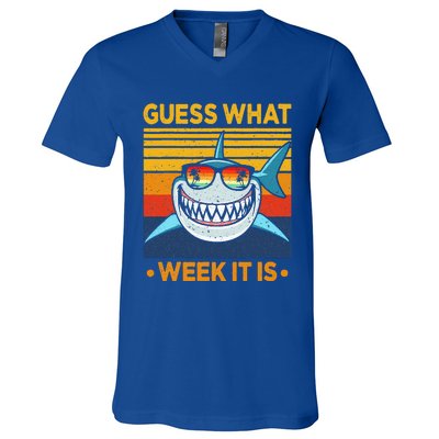 Guess What Week It Is Funny Shark Vintage V-Neck T-Shirt