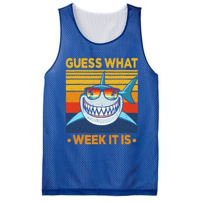 Guess What Week It Is Funny Shark Vintage Mesh Reversible Basketball Jersey Tank