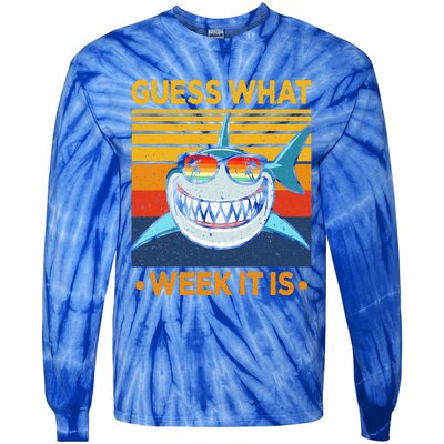 Guess What Week It Is Funny Shark Vintage Tie-Dye Long Sleeve Shirt