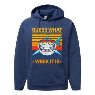 Guess What Week It Is Funny Shark Vintage Performance Fleece Hoodie