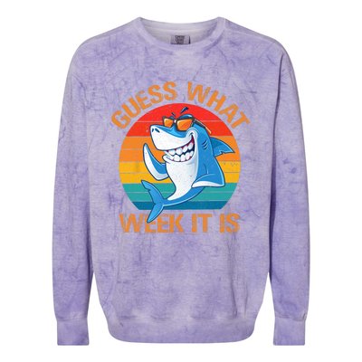 Guess What Week It Is Funny Shark Gifts Men Women Colorblast Crewneck Sweatshirt