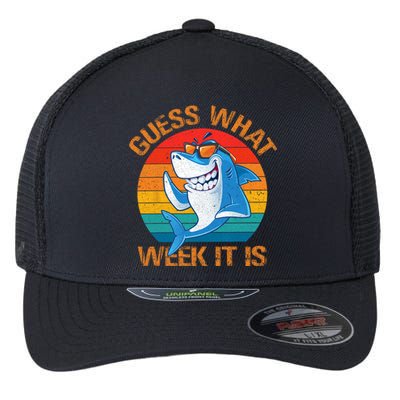 Guess What Week It Is Funny Shark Gifts Men Women Flexfit Unipanel Trucker Cap