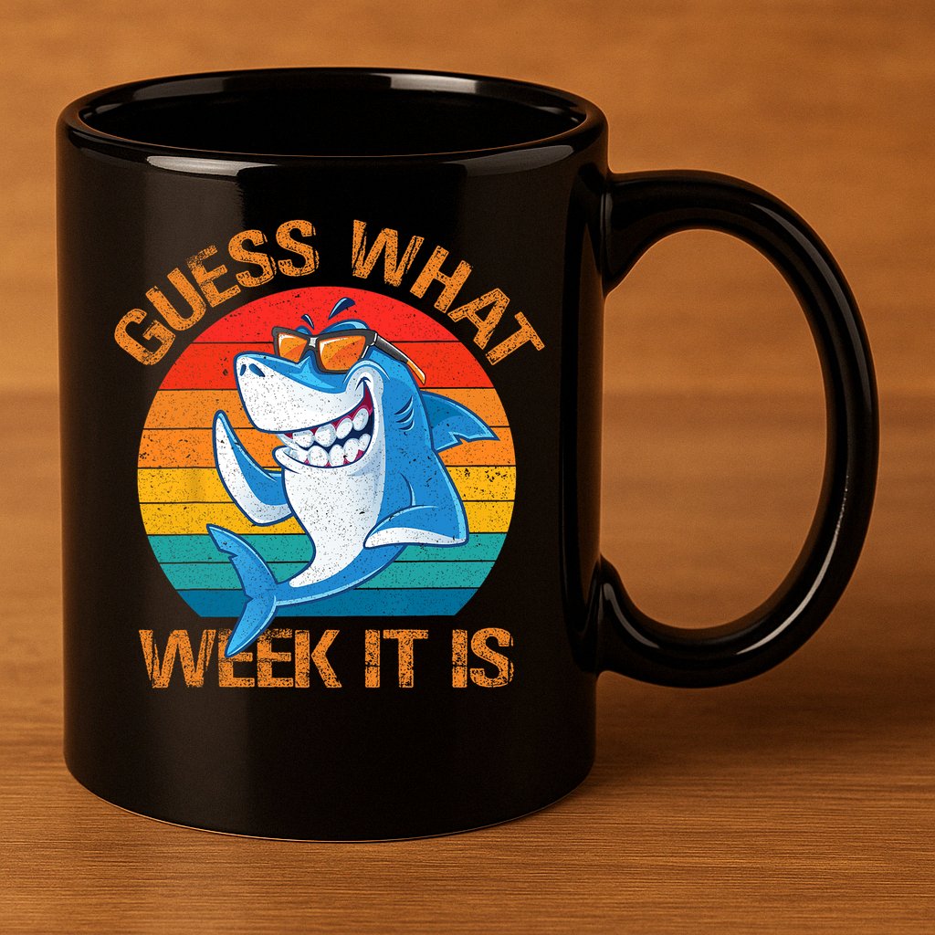 Guess What Week It Is Funny Shark Gifts Men Women 11oz C Handle Ceramic Mug