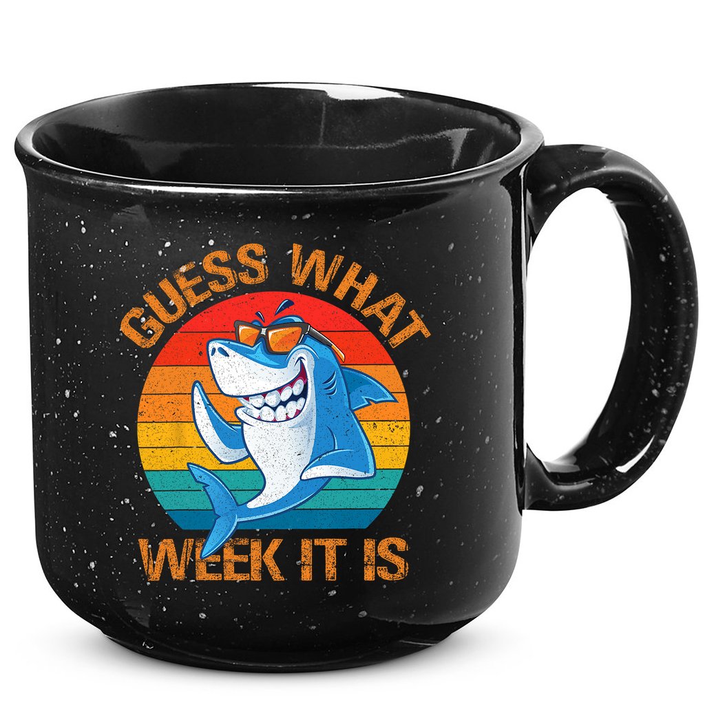 Guess What Week It Is Funny Shark Gifts Men Women 15oz Campfire Ceramic Mug