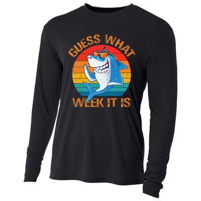 Guess What Week It Is Funny Shark Gifts Men Women Cooling Performance Long Sleeve Crew