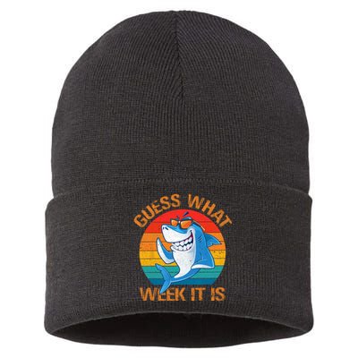 Guess What Week It Is Funny Shark Gifts Men Women Sustainable Knit Beanie