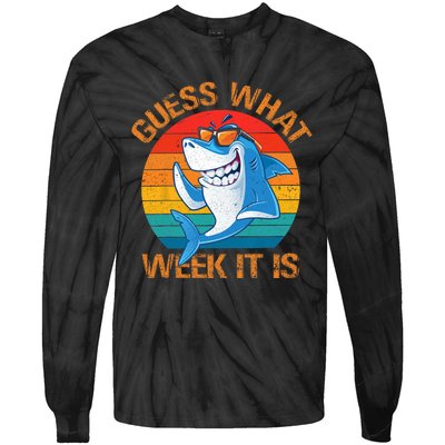 Guess What Week It Is Funny Shark Gifts Men Women Tie-Dye Long Sleeve Shirt