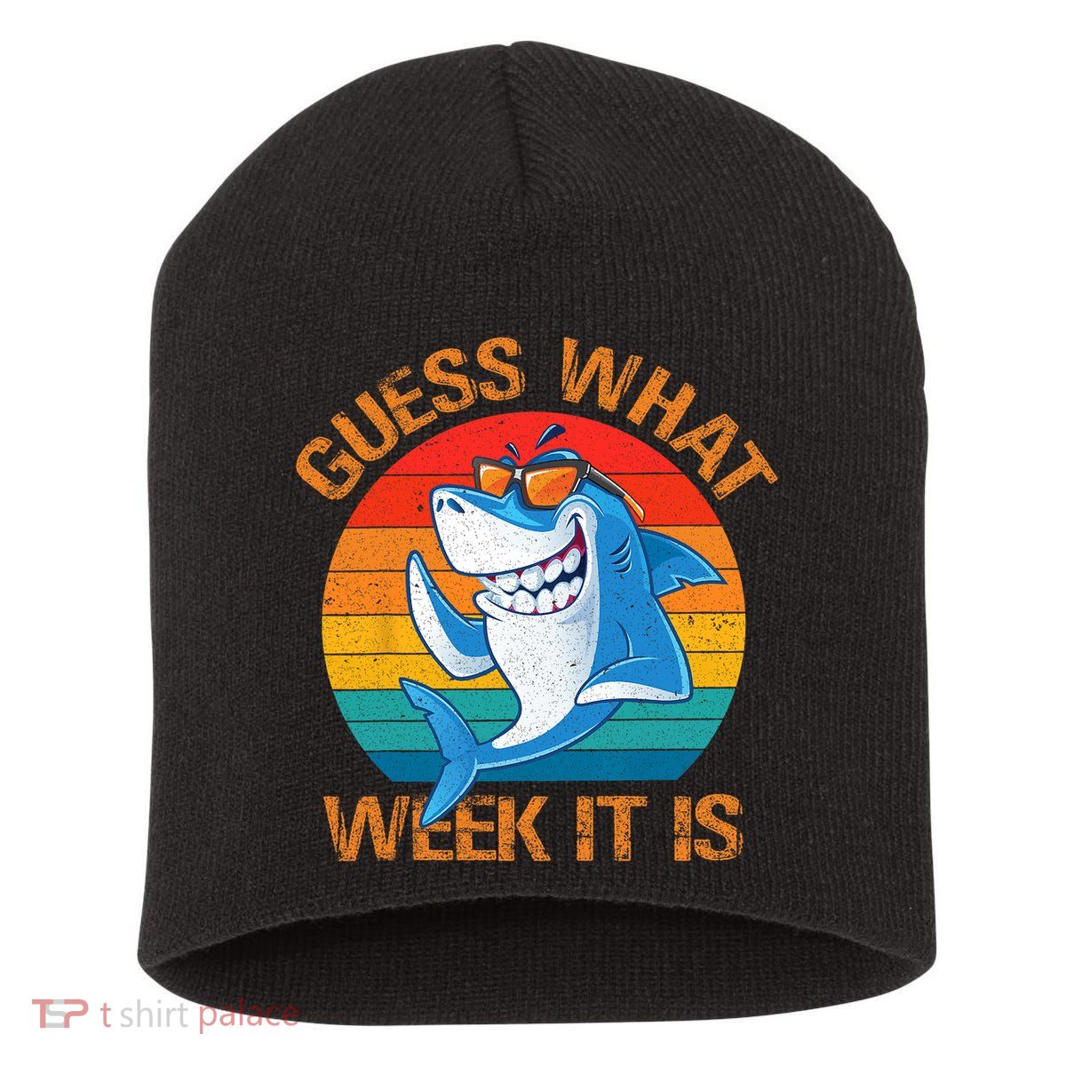 Guess What Week It Is Funny Shark Gifts Men Women Short Acrylic Beanie
