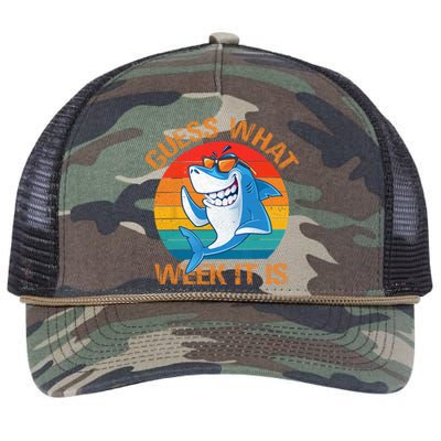 Guess What Week It Is Funny Shark Gifts Men Women Retro Rope Trucker Hat Cap