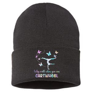 Gymnastic Why Walk When You Can Cartwheel Gymnast Women Girl Sustainable Knit Beanie