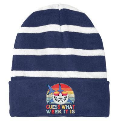 Guess What Week It Is Funny Shark Gift Striped Beanie with Solid Band