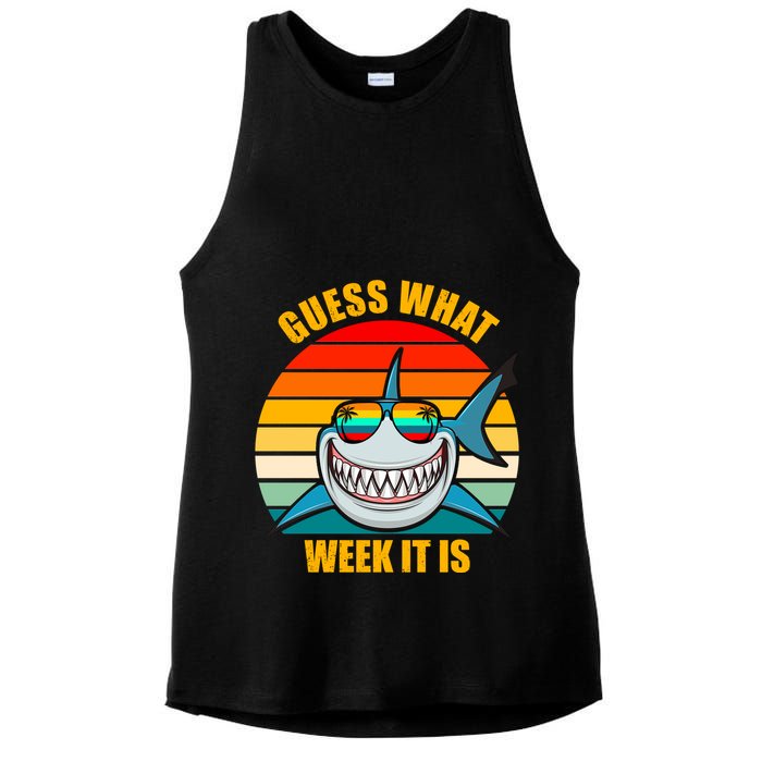 Guess What Week It Is Retro Shark Week Ladies PosiCharge Tri-Blend Wicking Tank
