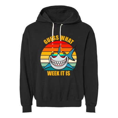 Guess What Week It Is Retro Shark Week Garment-Dyed Fleece Hoodie