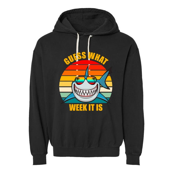Guess What Week It Is Retro Shark Week Garment-Dyed Fleece Hoodie