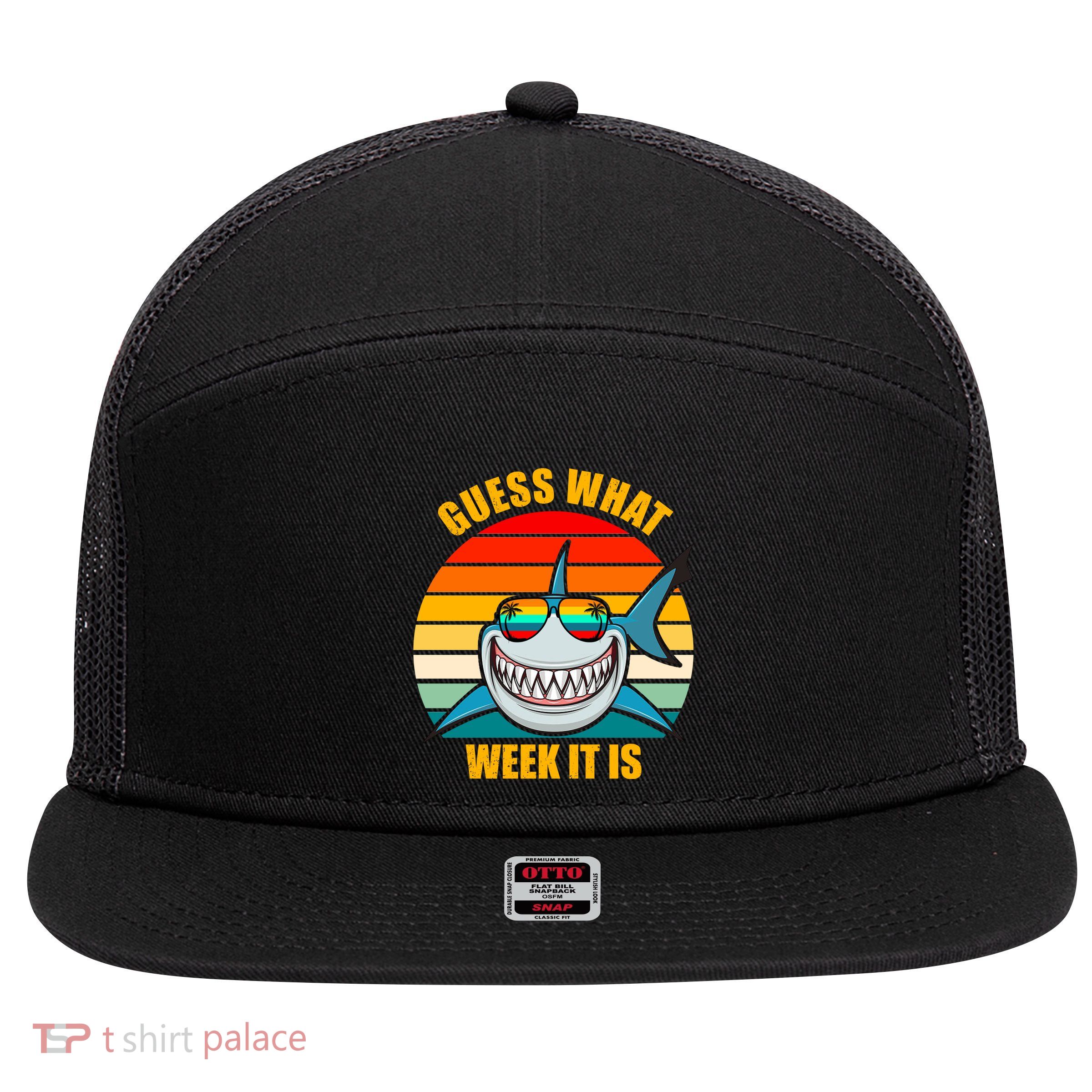 Guess What Week It Is Retro Shark Week 7 Panel Mesh Trucker Snapback Hat