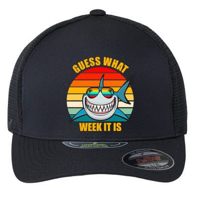 Guess What Week It Is Retro Shark Week Flexfit Unipanel Trucker Cap