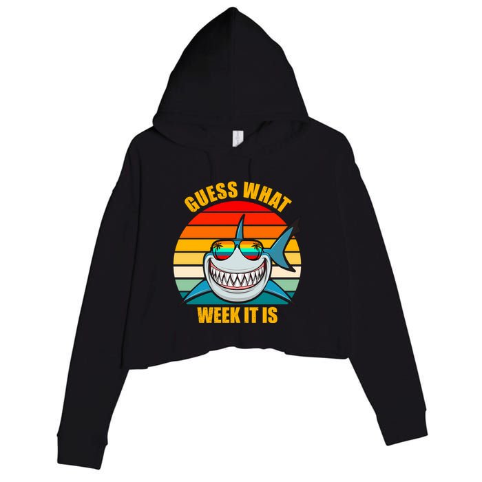 Guess What Week It Is Retro Shark Week Crop Fleece Hoodie