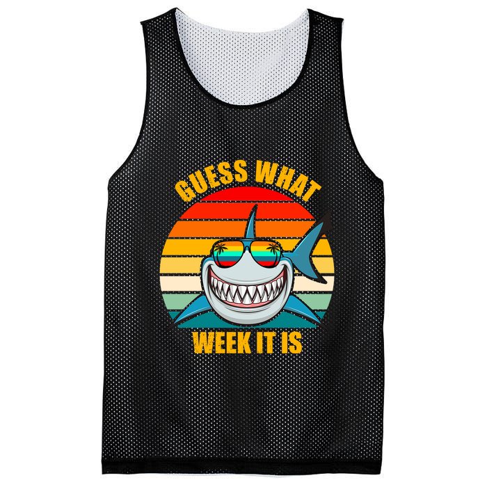 Guess What Week It Is Retro Shark Week Mesh Reversible Basketball Jersey Tank