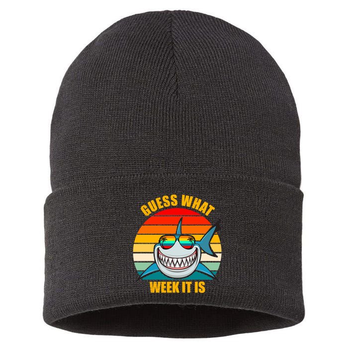 Guess What Week It Is Retro Shark Week Sustainable Knit Beanie
