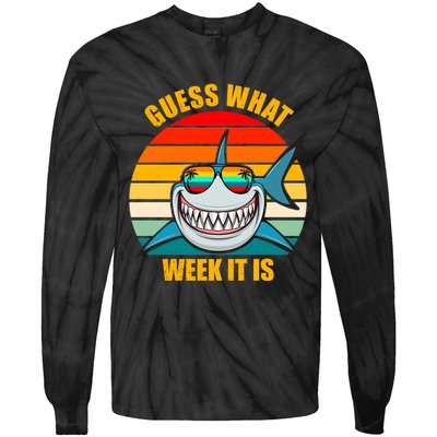 Guess What Week It Is Retro Shark Week Tie-Dye Long Sleeve Shirt