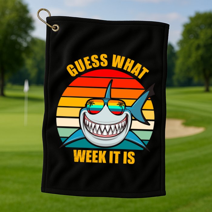 Guess What Week It Is Retro Shark Week Golf Towel