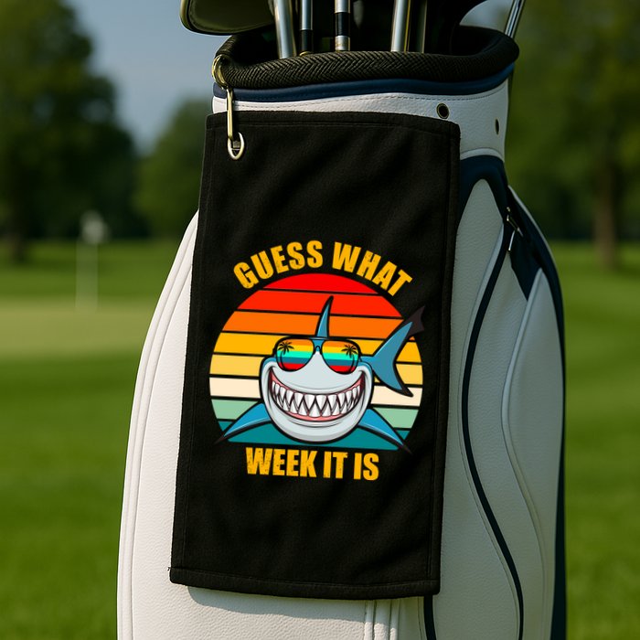 Guess What Week It Is Retro Shark Week Golf Towel