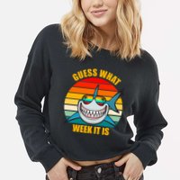 Guess What Week It Is Retro Shark Week Cropped Pullover Crew