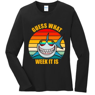 Guess What Week It Is Retro Shark Week Ladies Long Sleeve Shirt