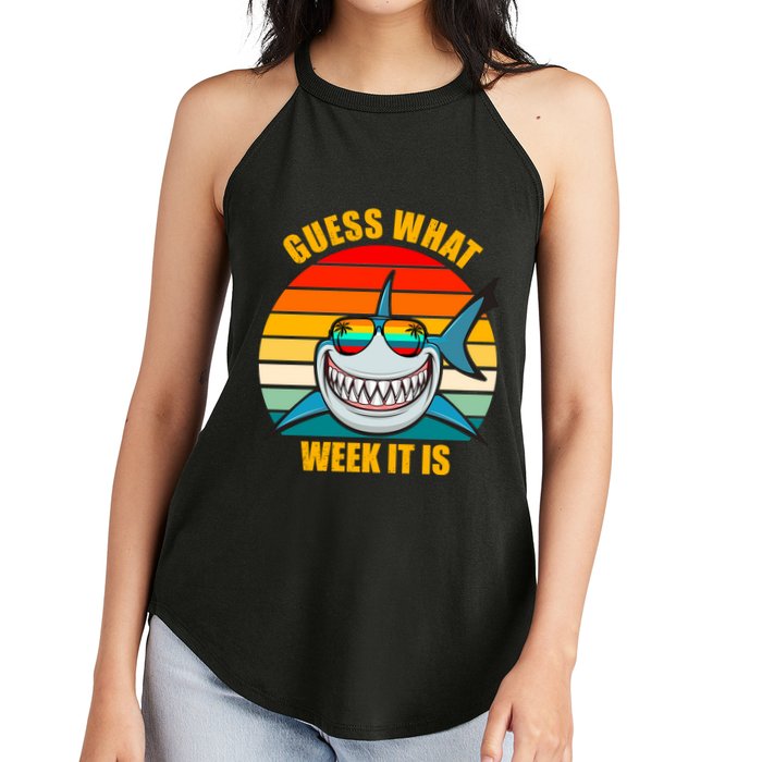 Guess What Week It Is Retro Shark Week Women's Perfect Tri Rocker Tank