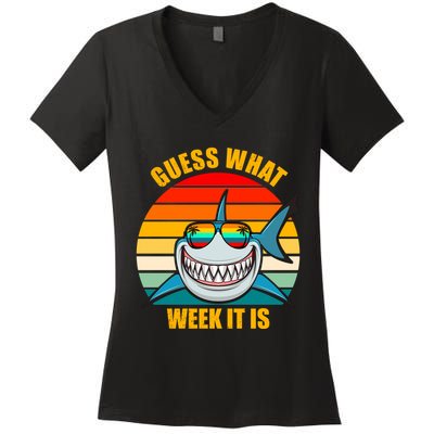 Guess What Week It Is Retro Shark Week Women's V-Neck T-Shirt