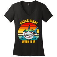 Guess What Week It Is Retro Shark Week Women's V-Neck T-Shirt