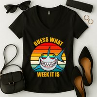 Guess What Week It Is Retro Shark Week Women's V-Neck T-Shirt