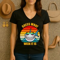 Guess What Week It Is Retro Shark Week Women's V-Neck T-Shirt