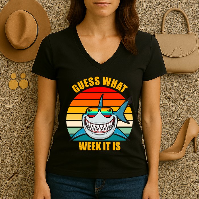 Guess What Week It Is Retro Shark Week Women's V-Neck T-Shirt