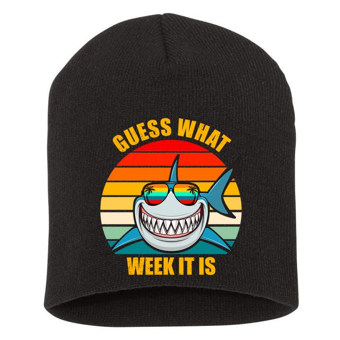 Guess What Week It Is Retro Shark Week Short Acrylic Beanie