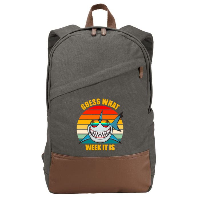 Guess What Week It Is Retro Shark Week Cotton Canvas Backpack