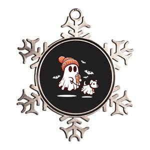 Ghost With Walking Dog Halloween Metallic Star Ornament