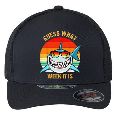 Guess What Week It Is Funny Shark Gift & Kids Flexfit Unipanel Trucker Cap