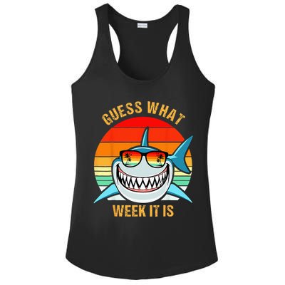 Guess What Week It Is Funny Shark Gift & Kids Ladies PosiCharge Competitor Racerback Tank