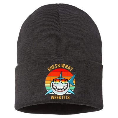 Guess What Week It Is Funny Shark Gift & Kids Sustainable Knit Beanie