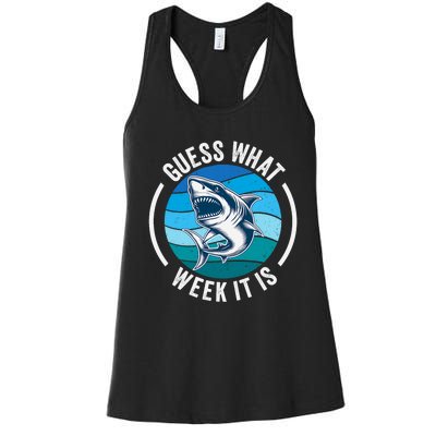 Guess What Week It Is Funny Shark Joke Retro Vintage Ocean Women's Racerback Tank