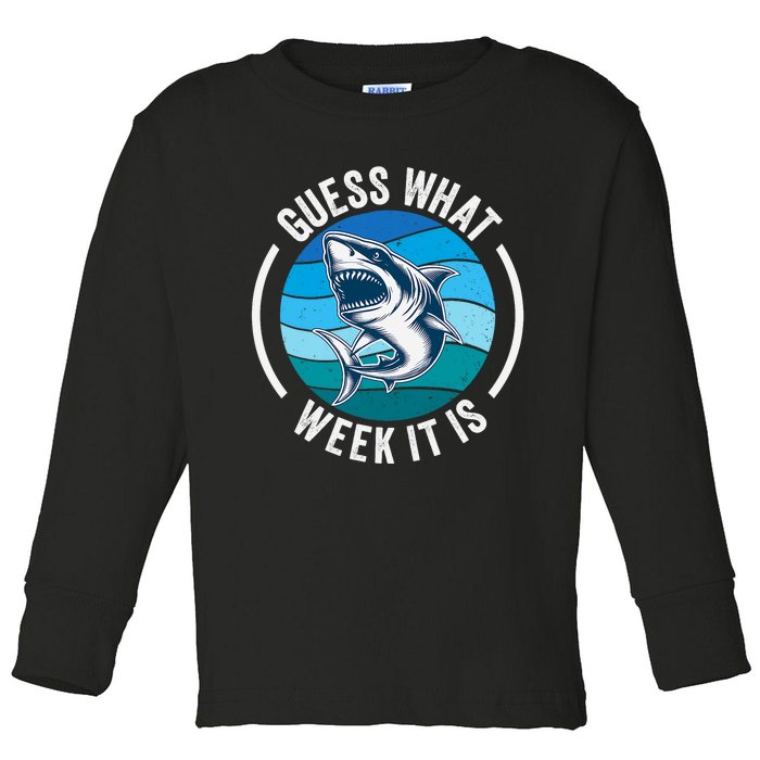 Guess What Week It Is Funny Shark Joke Retro Vintage Ocean Toddler Long Sleeve Shirt