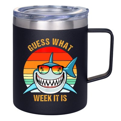 Guess What Week It Is Funny Shark Gift Womens & Kids 12oz Stainless Steel Coffee Mug