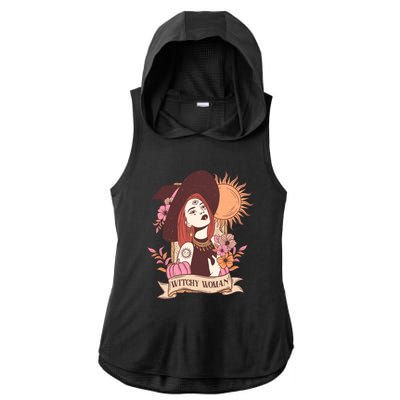 Groovy Witchy Woman Halloween Spooky Gift Ladies PosiCharge Tri-Blend Wicking Draft Hoodie Tank