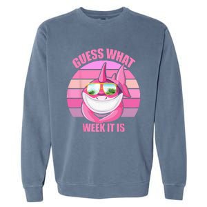 Guess What Week It Is Funny Pink Shark Garment-Dyed Sweatshirt