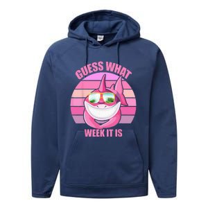 Guess What Week It Is Funny Pink Shark Performance Fleece Hoodie